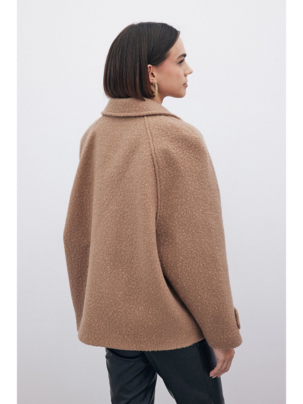 Kahverengi Buklet Kısa Kaban - Camel-6