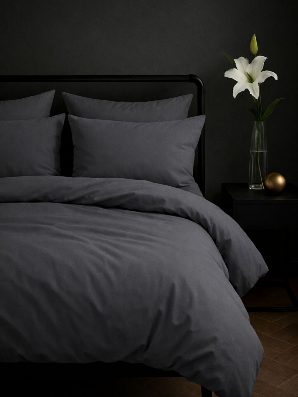 Gri %100 Pamuklu Düz Boya Stone Grey Tek Kişilik Nevresim Seti