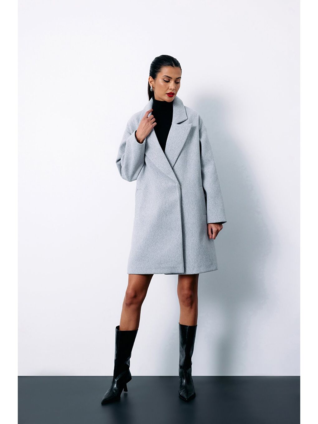 Desenli Kısa Kaban - Gri-1