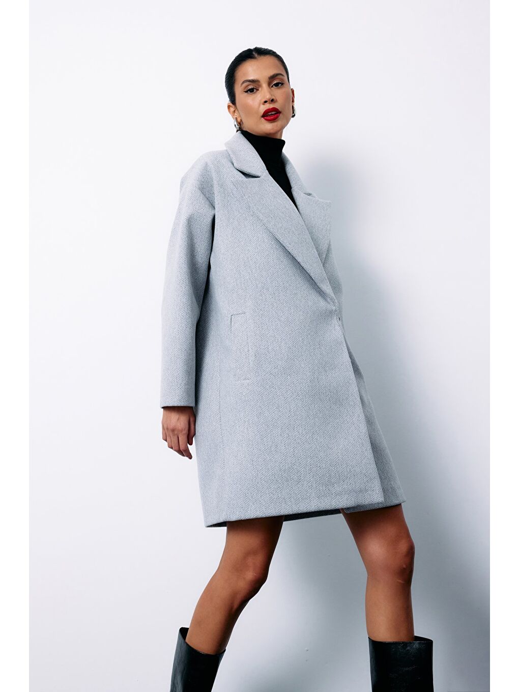 Desenli Kısa Kaban - Gri-2