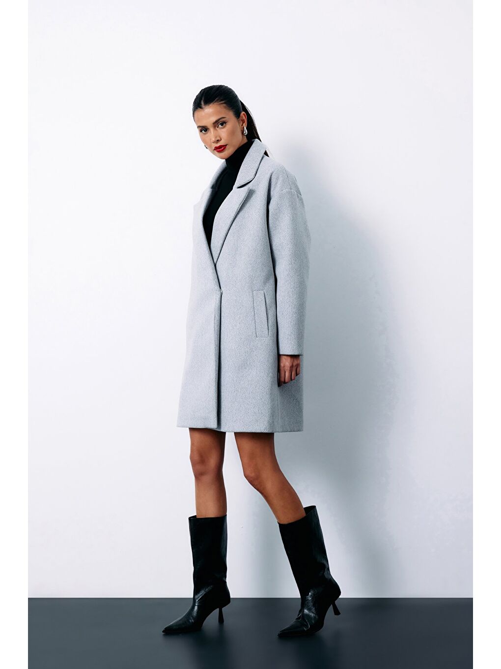 Desenli Kısa Kaban - Gri-3