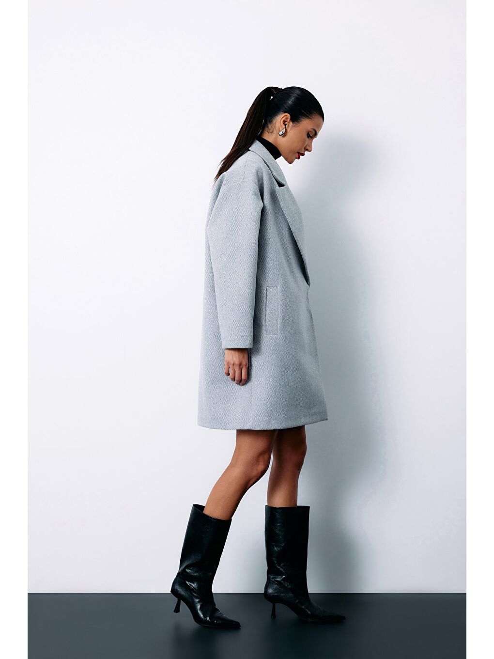 Desenli Kısa Kaban - Gri-4