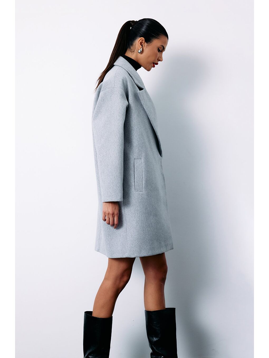 Desenli Kısa Kaban - Gri-5