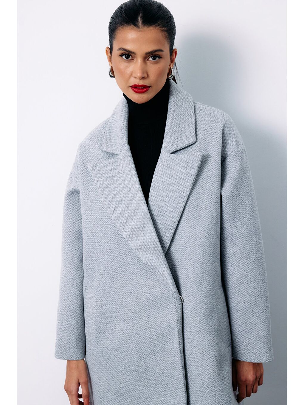 Desenli Kısa Kaban - Gri-6