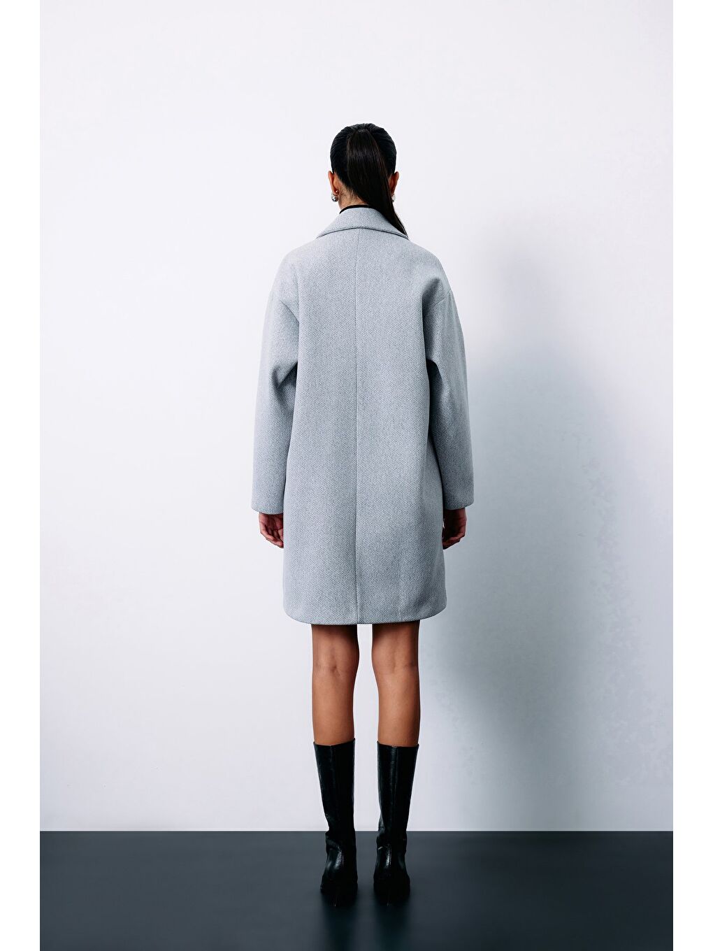 Desenli Kısa Kaban - Gri-7