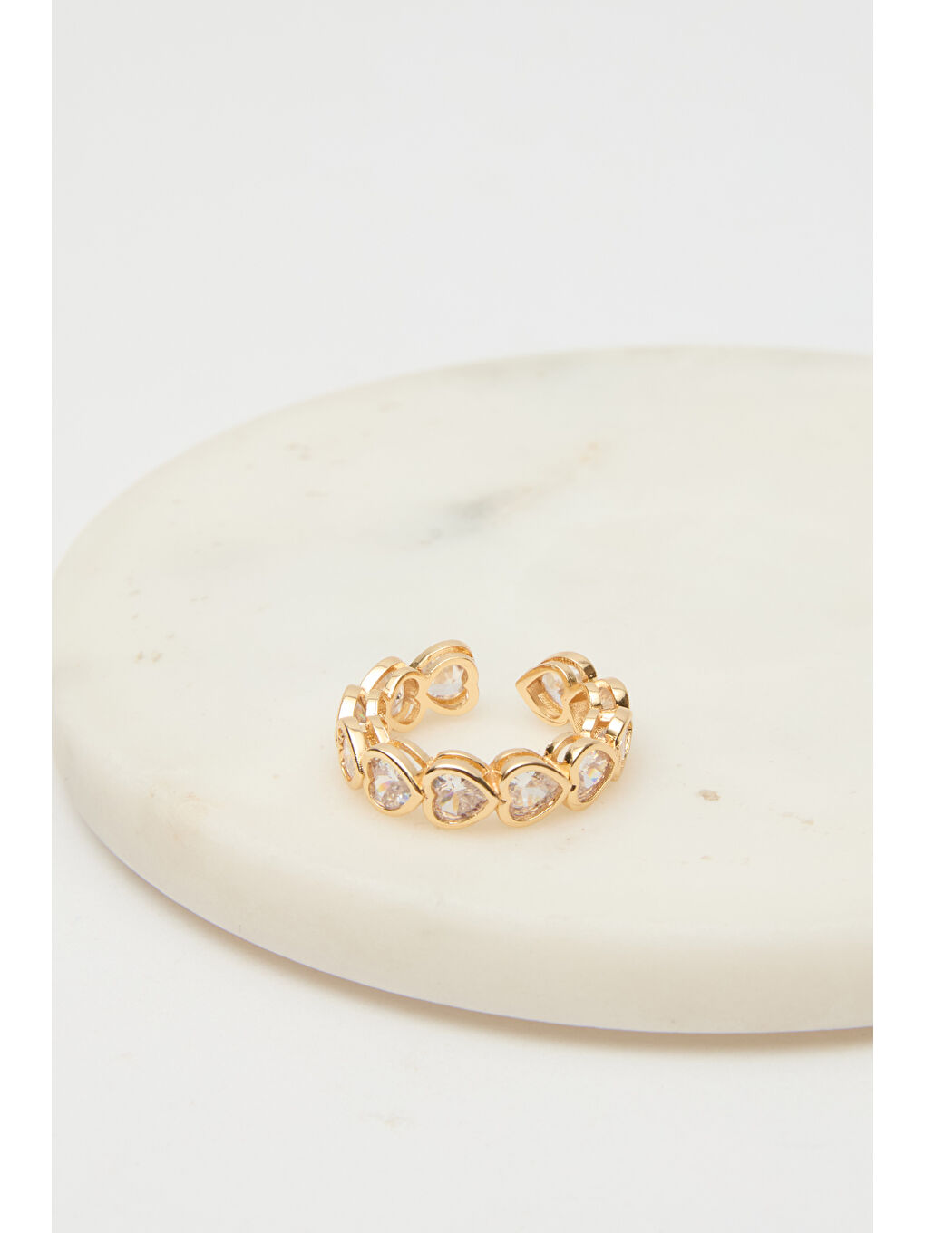 Minik Taş Kalpli Yüzük Açık Sarı