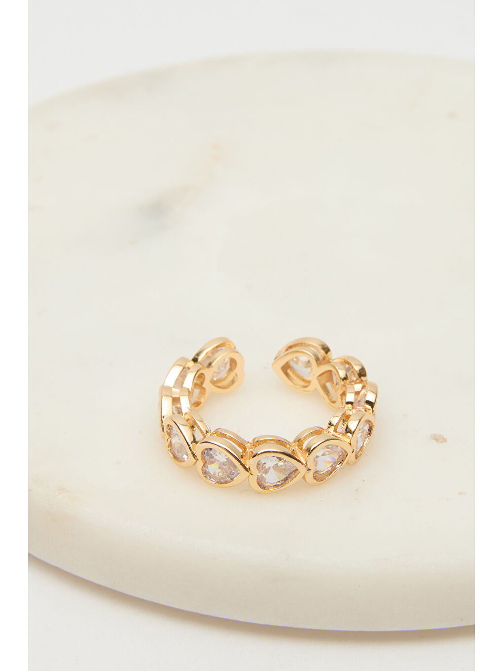 Minik Taş Kalpli Yüzük Açık Sarı-1