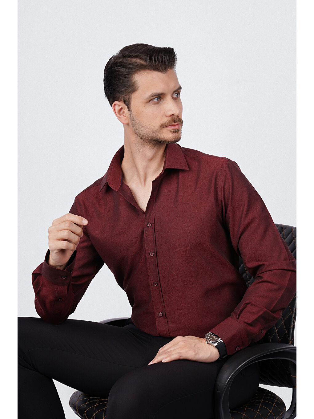 Kraliyet Bordo Slimfit Erkek Gömlek-2