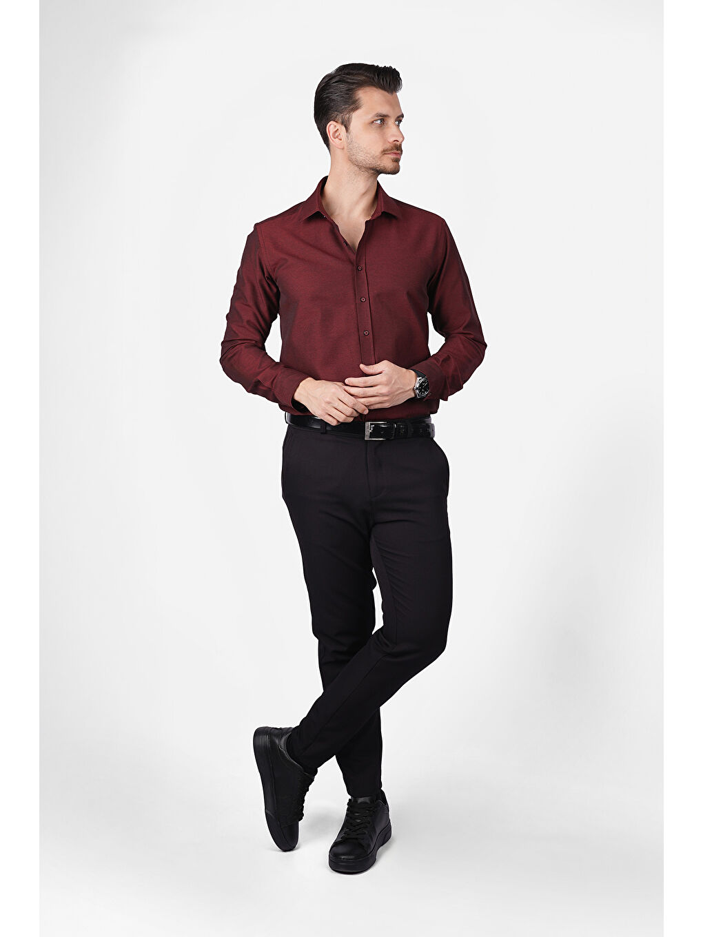 Kraliyet Bordo Slimfit Erkek Gömlek-4