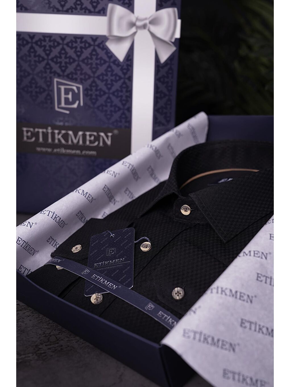 Siyah Kahve Düğmeli Baklava Desen Slimfit Erkek Gömlek-3