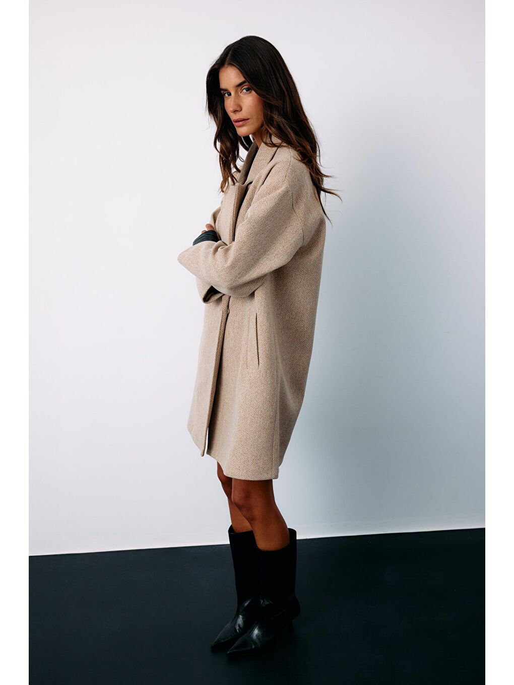 Kahverengi Desenli Kısa Kaban - Camel-2