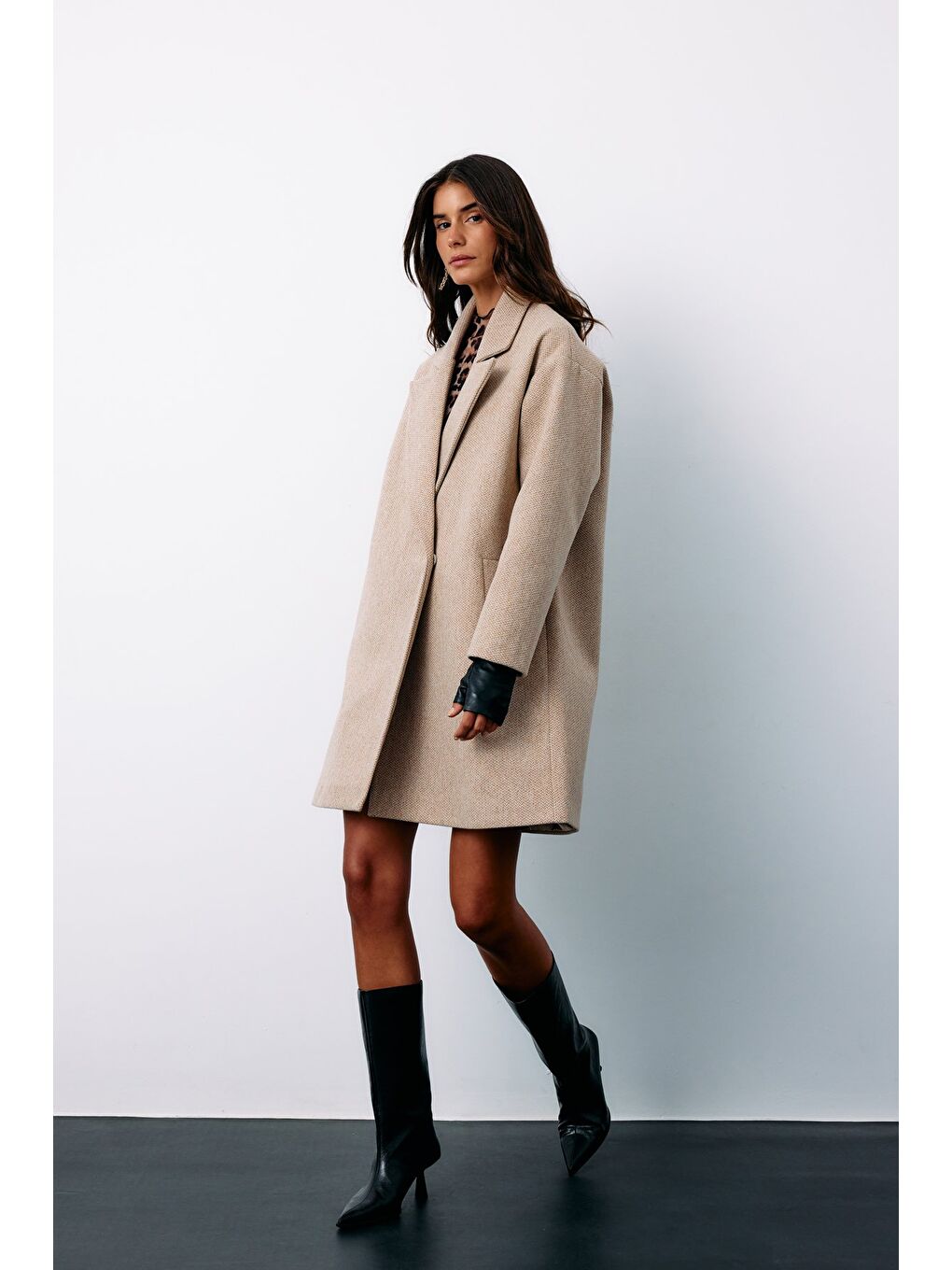 Kahverengi Desenli Kısa Kaban - Camel-5