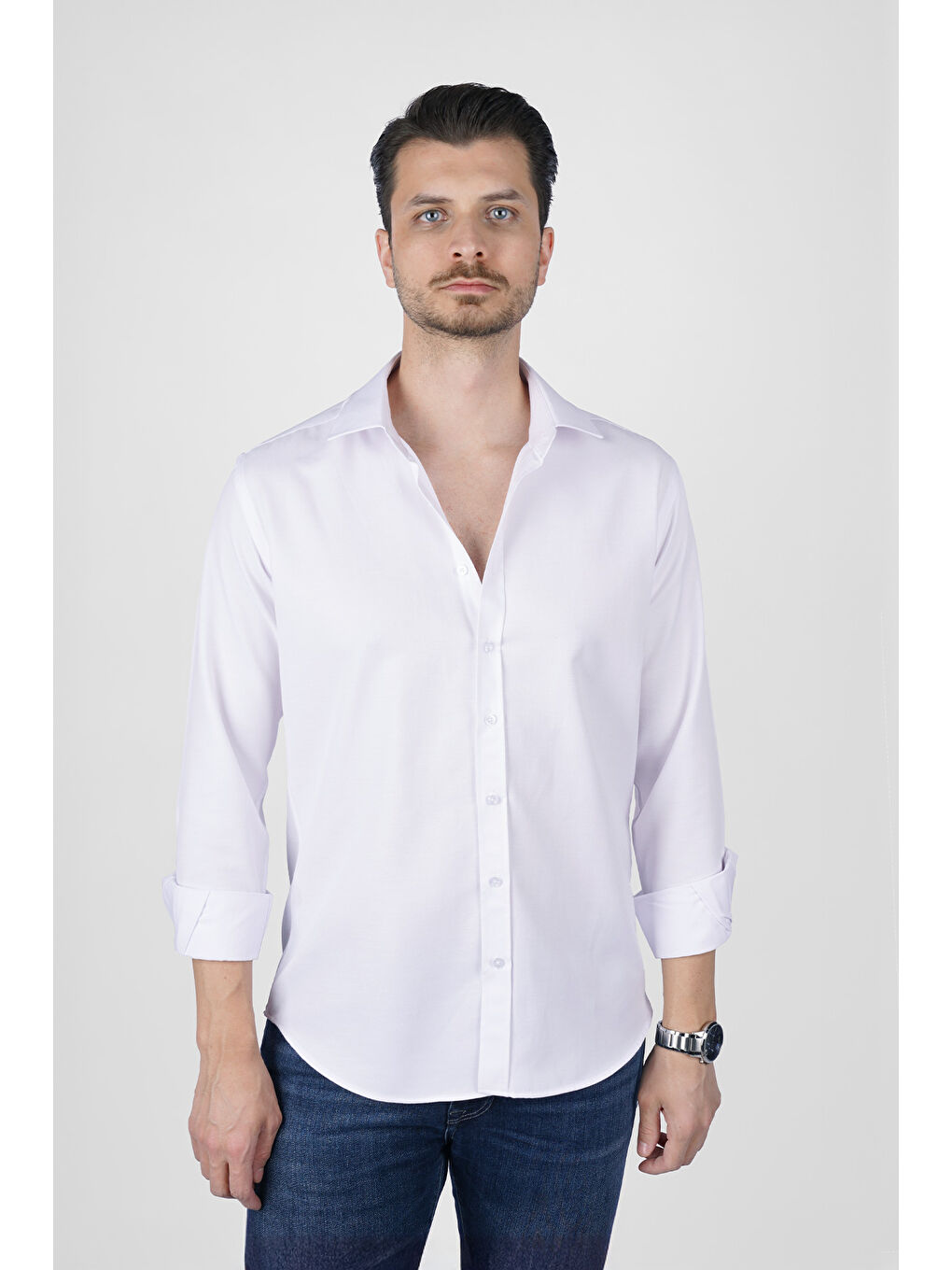 Optik Beyaz Slimfit Erkek Gömlek-1