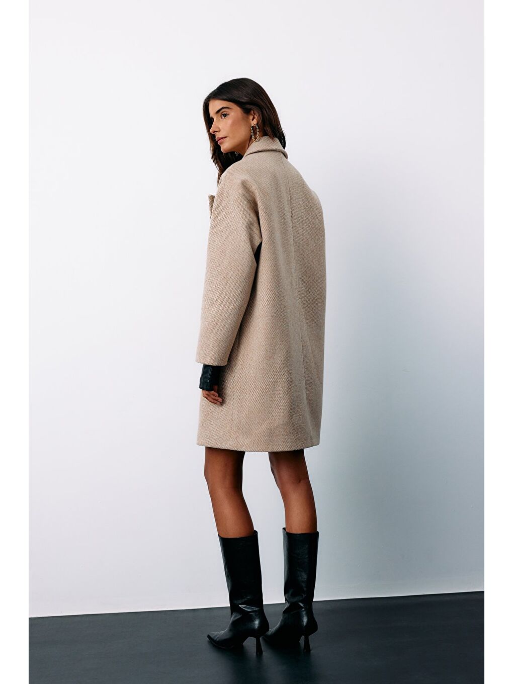 Kahverengi Desenli Kısa Kaban - Camel-7