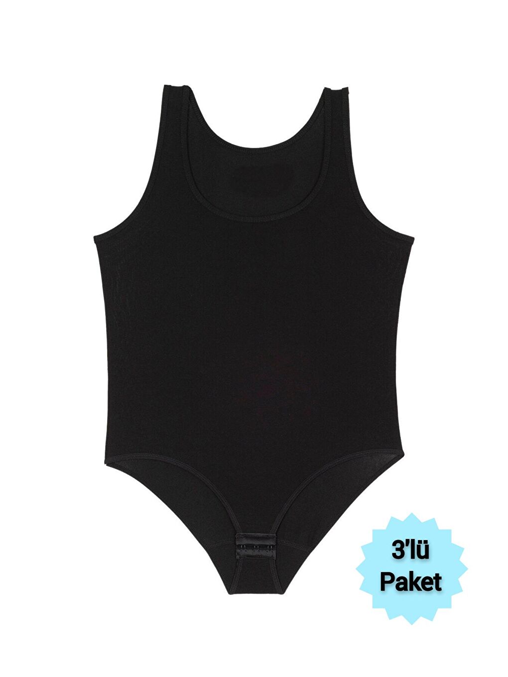 3'lü Kadın Siyah Modal Kalın Askılı Çıtçıtlı Atlet