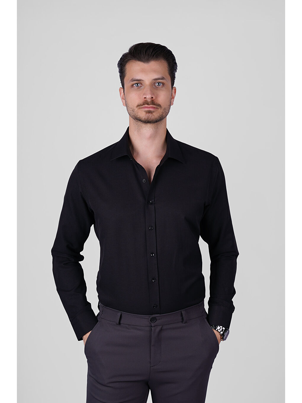 Optik Siyah Slimfit Erkek Gömlek