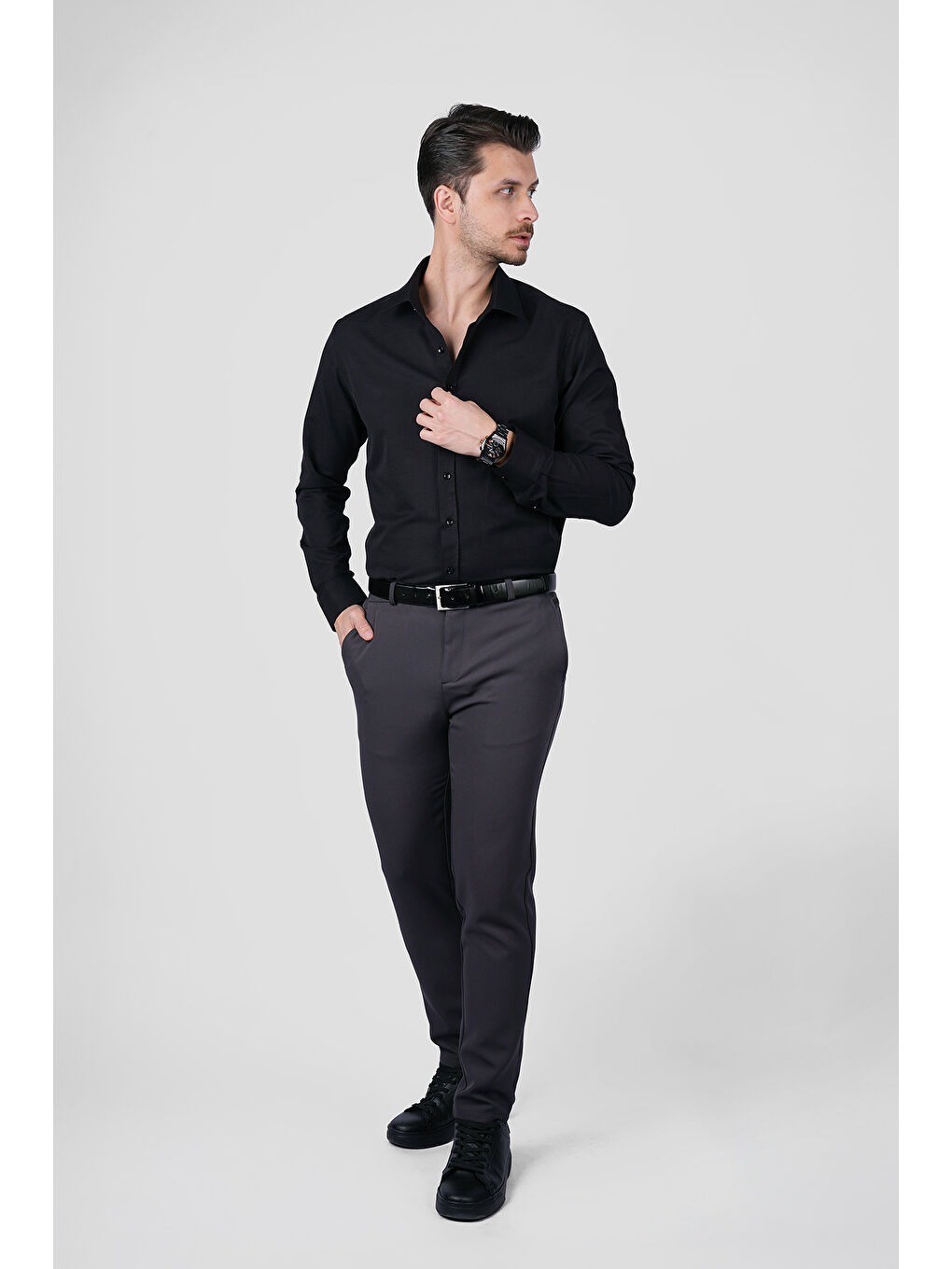 Optik Siyah Slimfit Erkek Gömlek-1