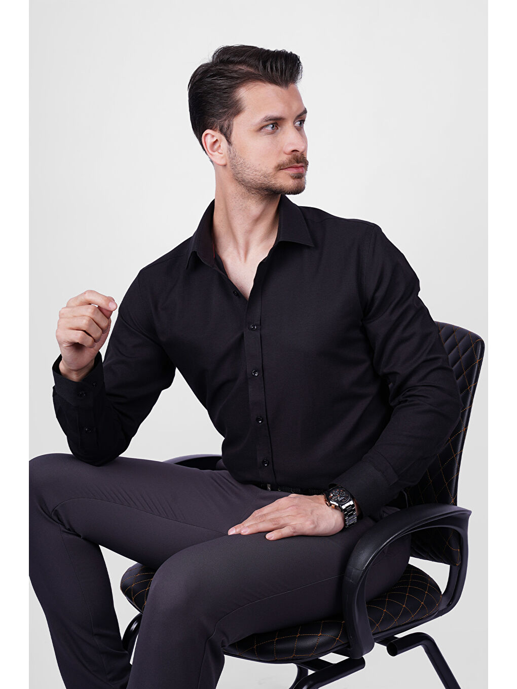 Optik Siyah Slimfit Erkek Gömlek-3