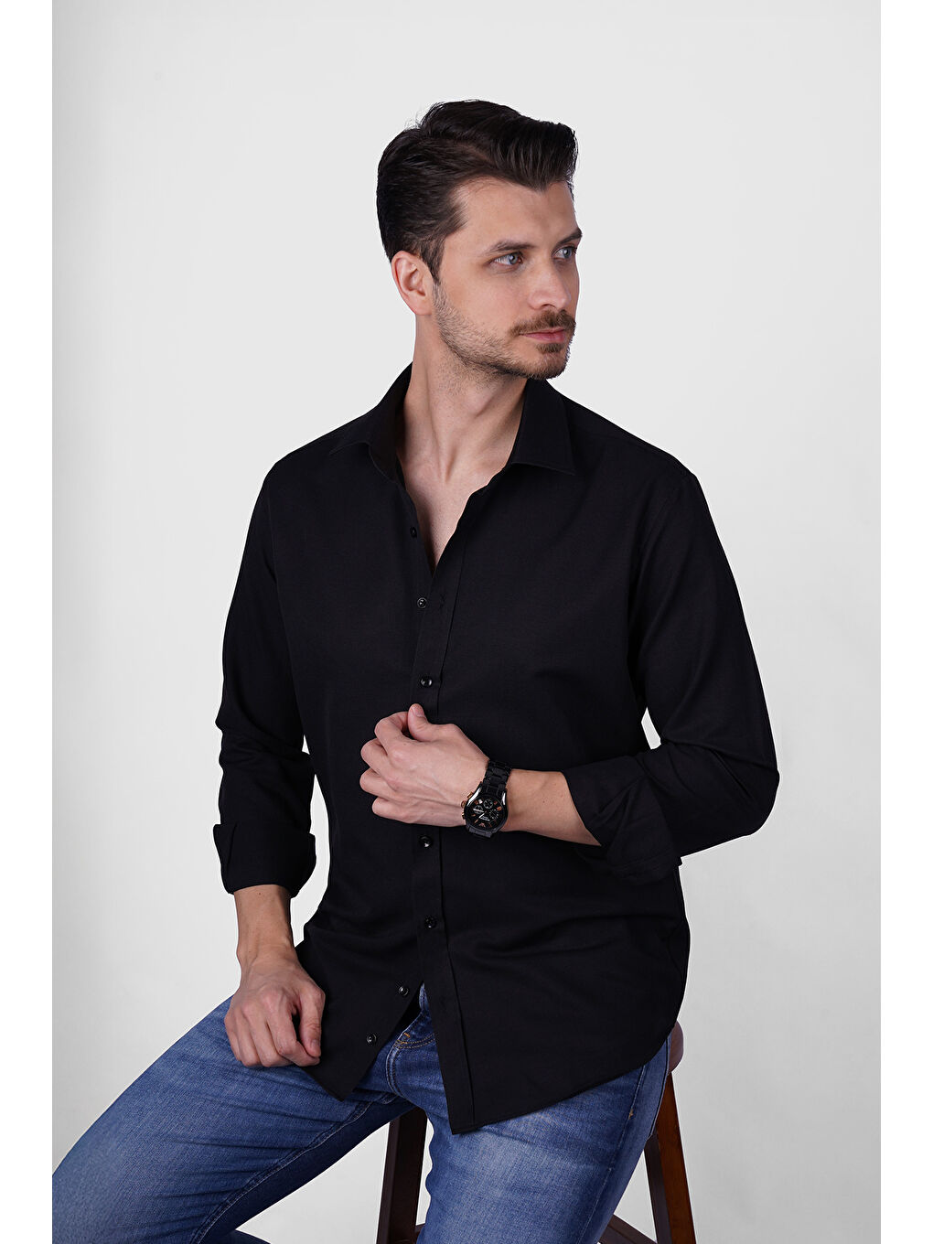 Optik Siyah Slimfit Erkek Gömlek-4