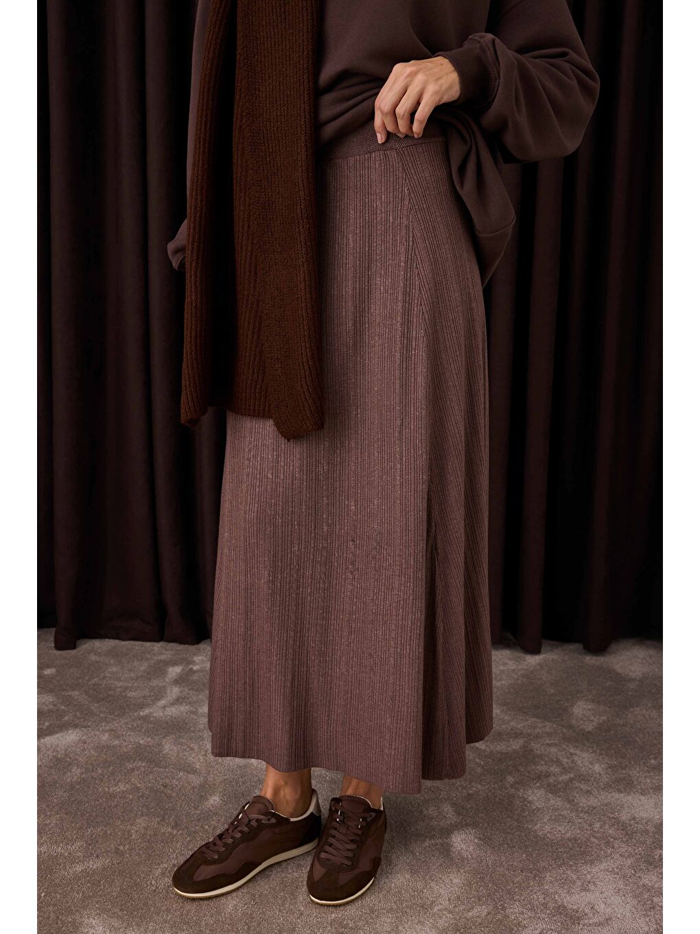 Kahverengi Fitilli Triko Etek Kahve-2
