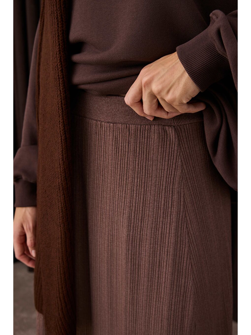 Kahverengi Fitilli Triko Etek Kahve-3