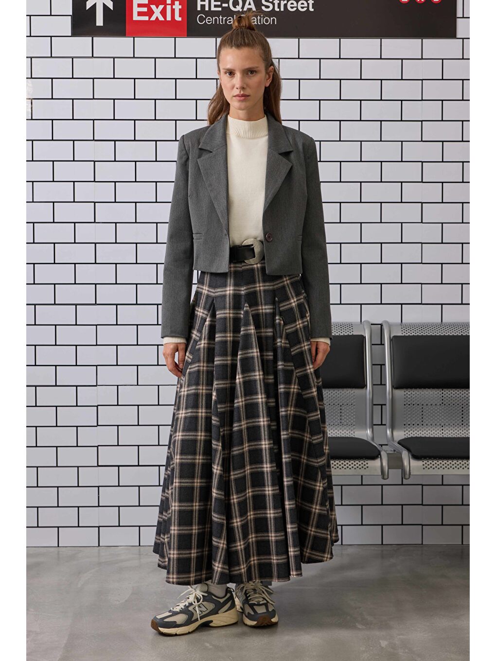 Crop Blazer Ceket Antrasit-4