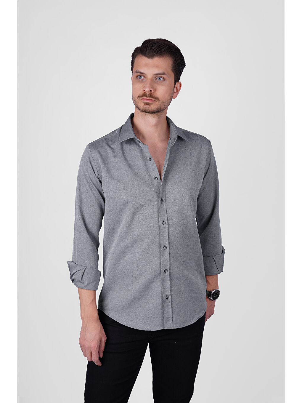 Taş Gri Slimfit Erkek Gömlek-1