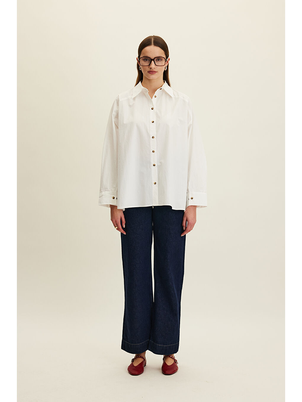 Geniş Kesim Premıum Gömlek Ekru-1