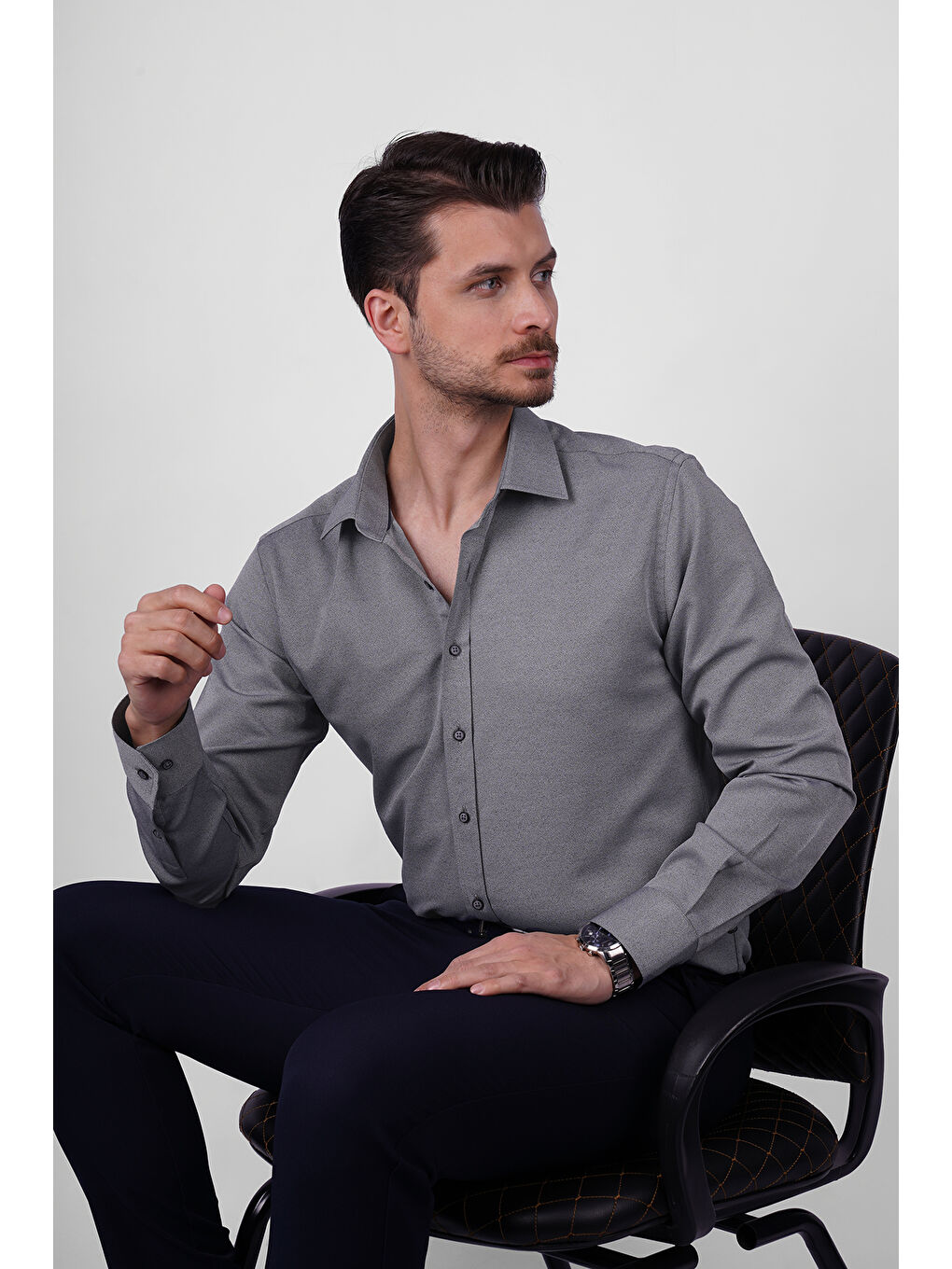 Taş Gri Slimfit Erkek Gömlek-3