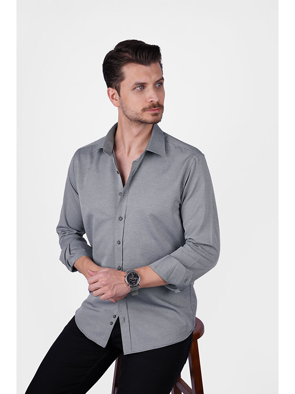 Taş Gri Slimfit Erkek Gömlek-4
