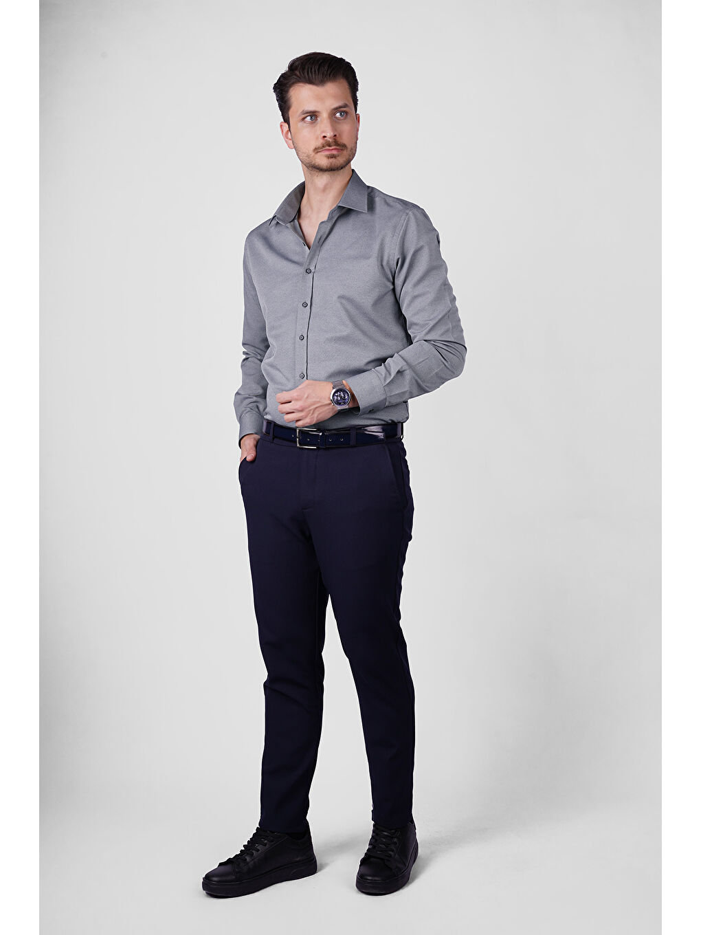 Taş Gri Slimfit Erkek Gömlek-5