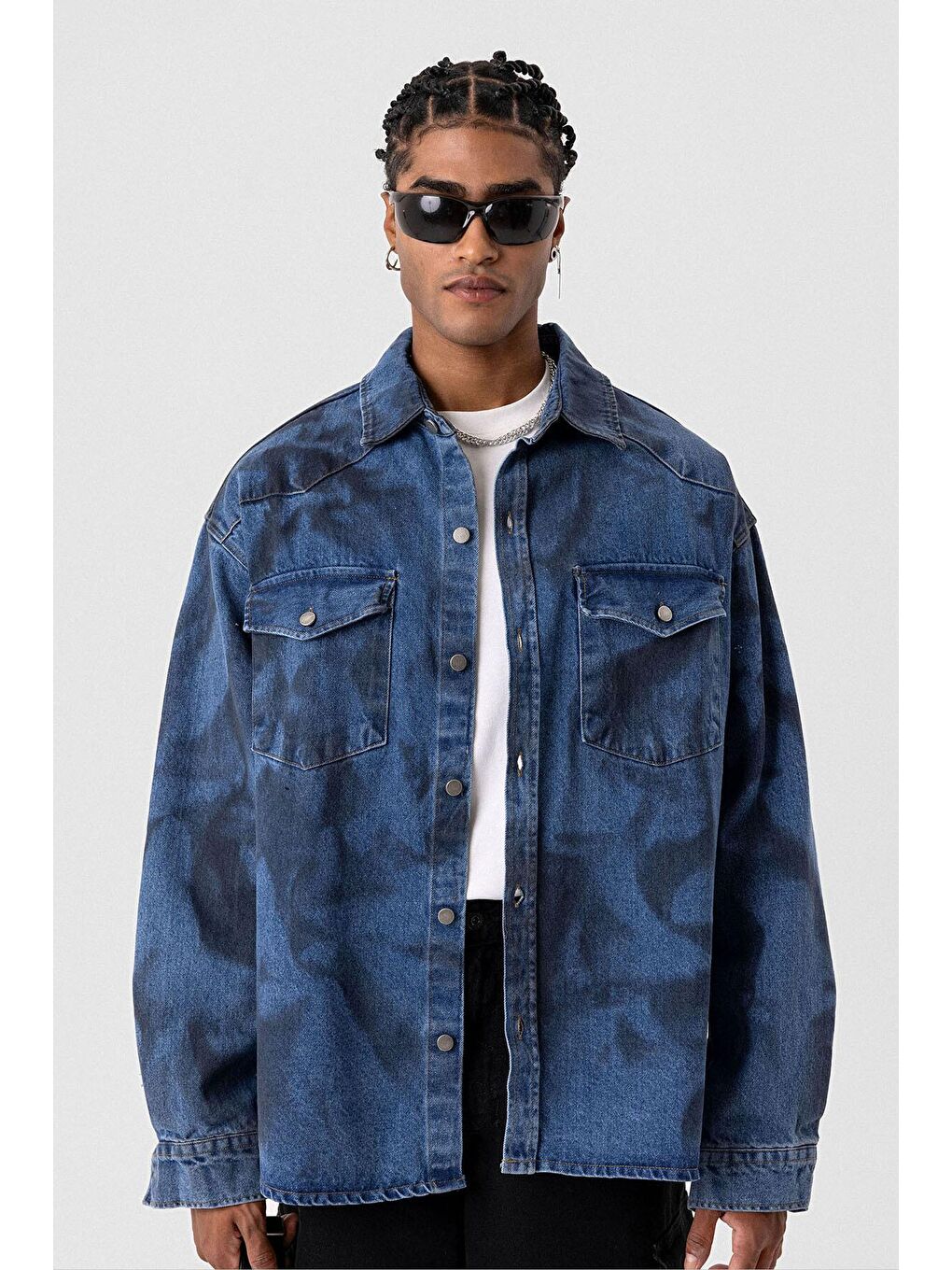 Yıkamalı Oversıze Denım Ceket Koyu Mavi-2