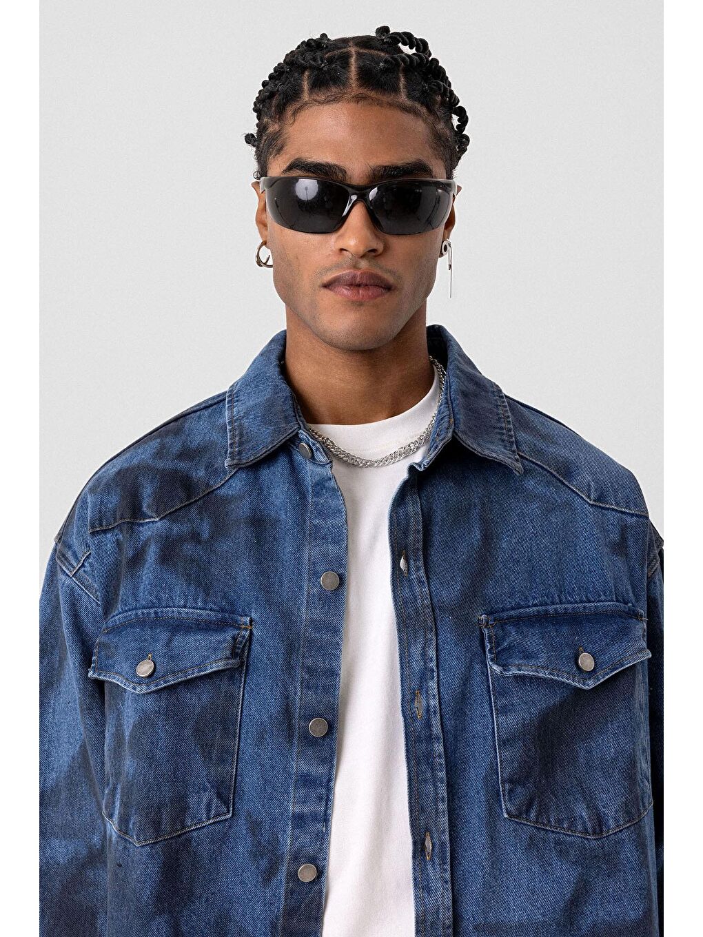 Yıkamalı Oversıze Denım Ceket Koyu Mavi-4