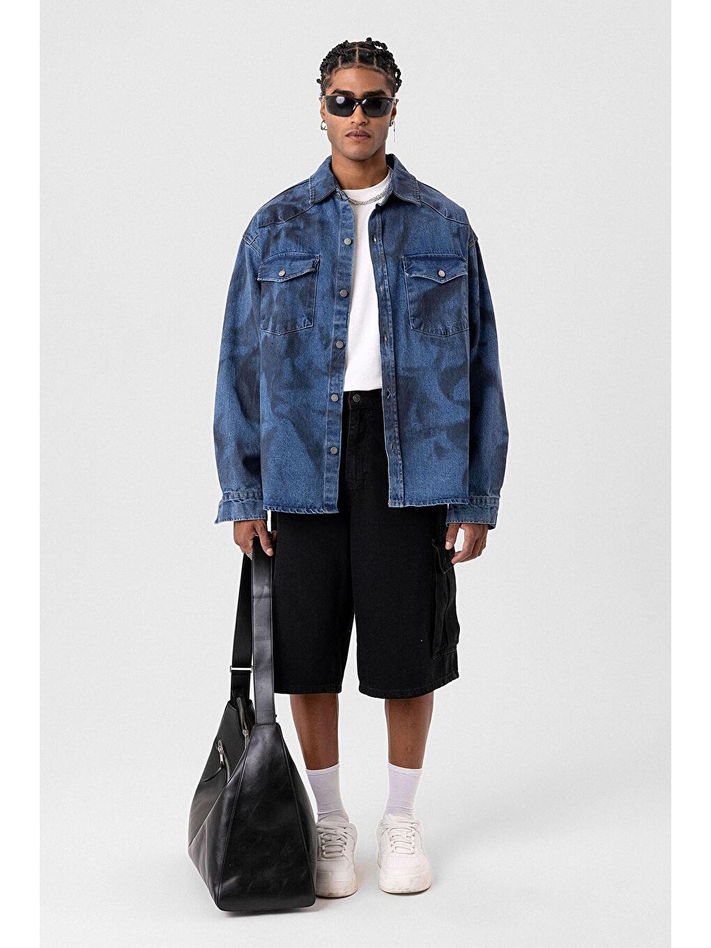 Yıkamalı Oversıze Denım Ceket Koyu Mavi-5