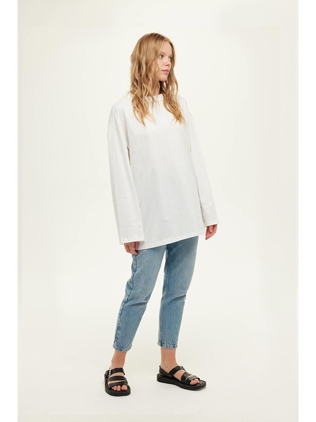 Geniş Kol Oversize Sweatshirt Ekru-1