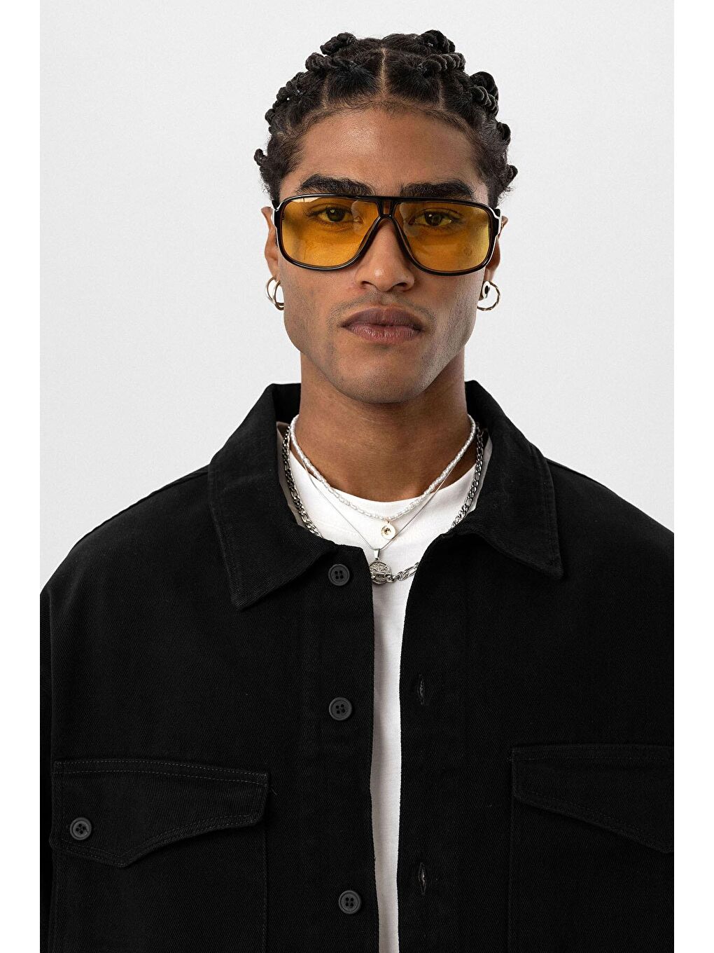 Çift Cep Detaylı Arka Baskılı Oversıze Denım Ceket Siyah-4