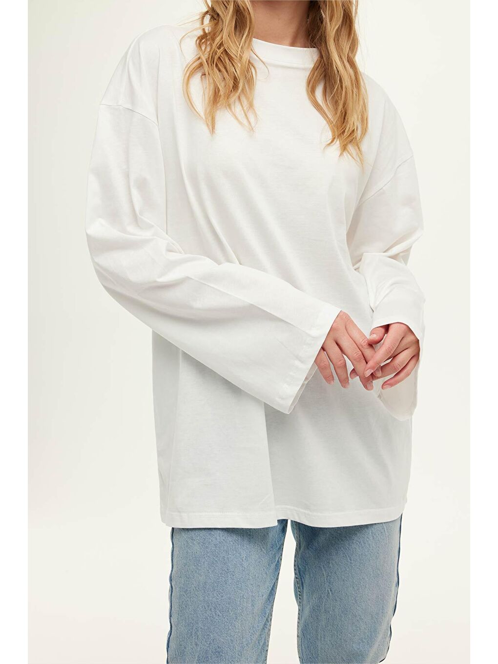 Geniş Kol Oversize Sweatshirt Ekru-2