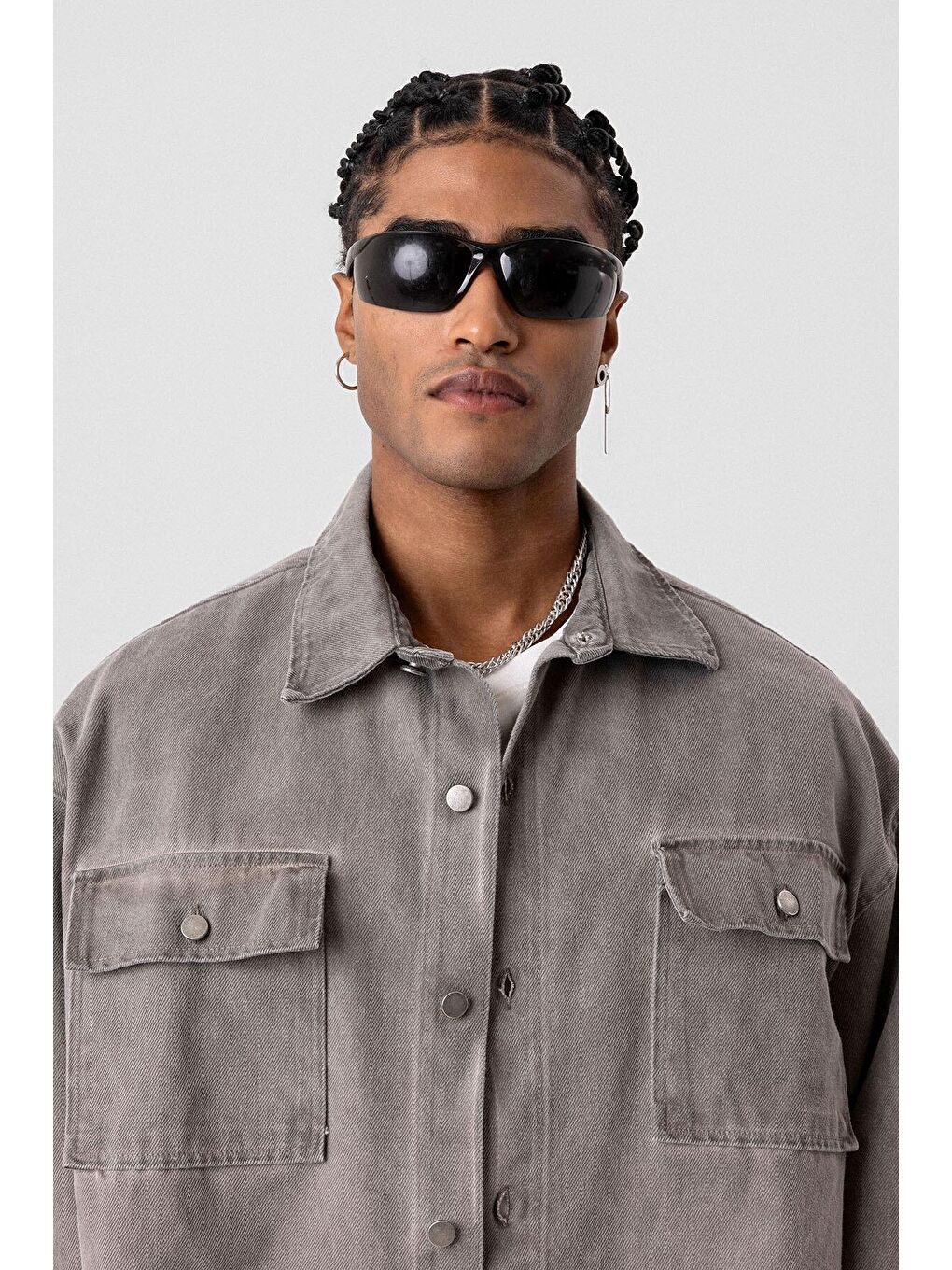 Bej Cep Detaylı Oversıze Denım Ceket Vizon-4