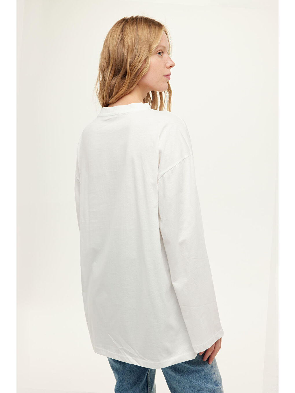 Geniş Kol Oversize Sweatshirt Ekru-3