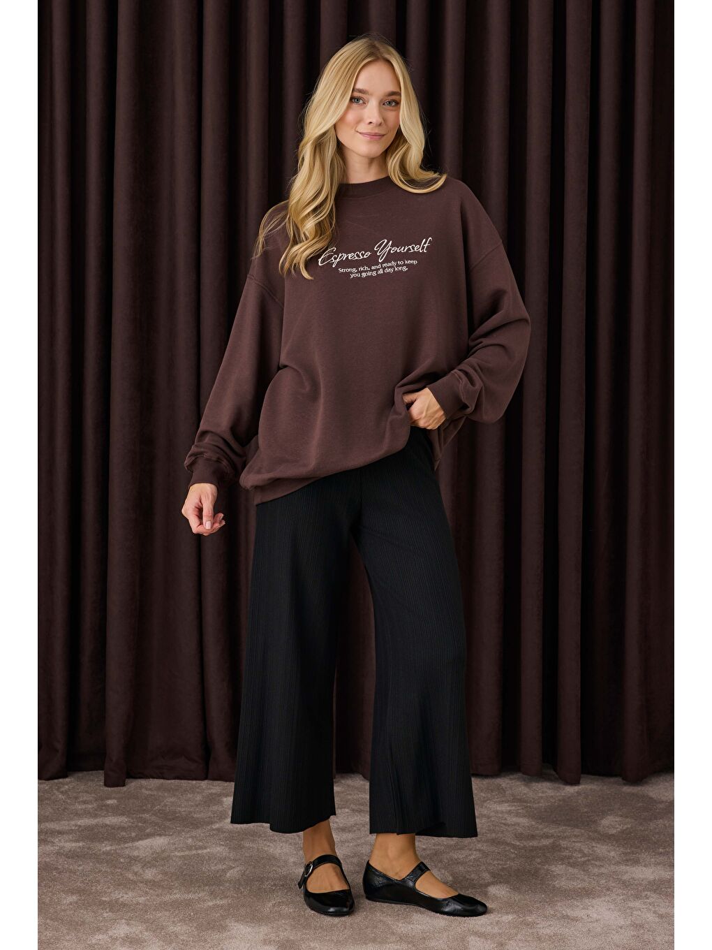 Şerit Detaylı Triko Pantolon Siyah-2