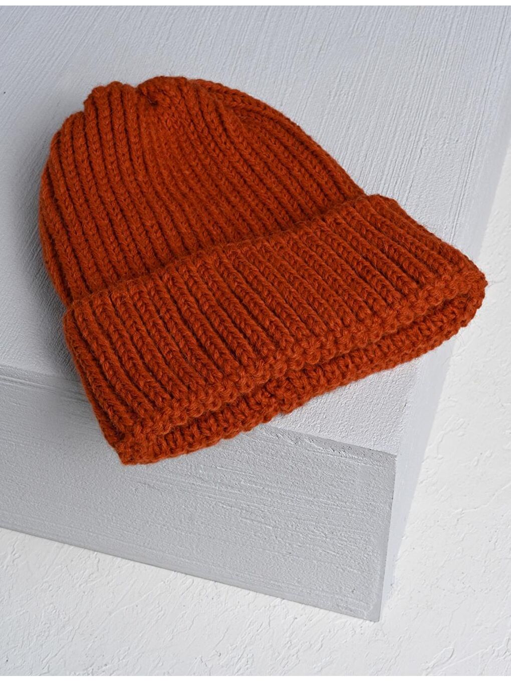 Kahverengi Kızıl Kiremit Basic Kışlık Katlamalı Triko Bere-1