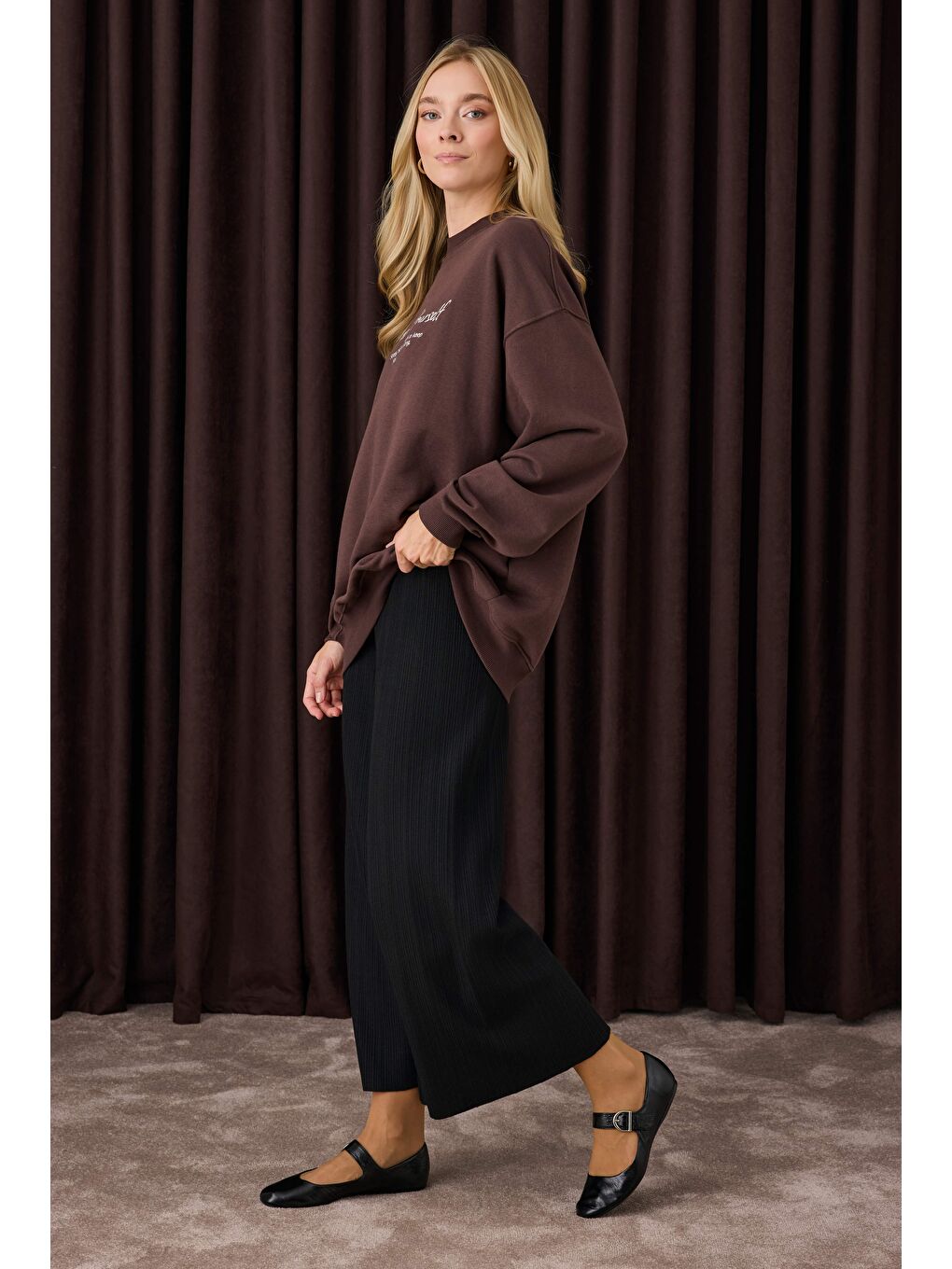 Şerit Detaylı Triko Pantolon Siyah-4