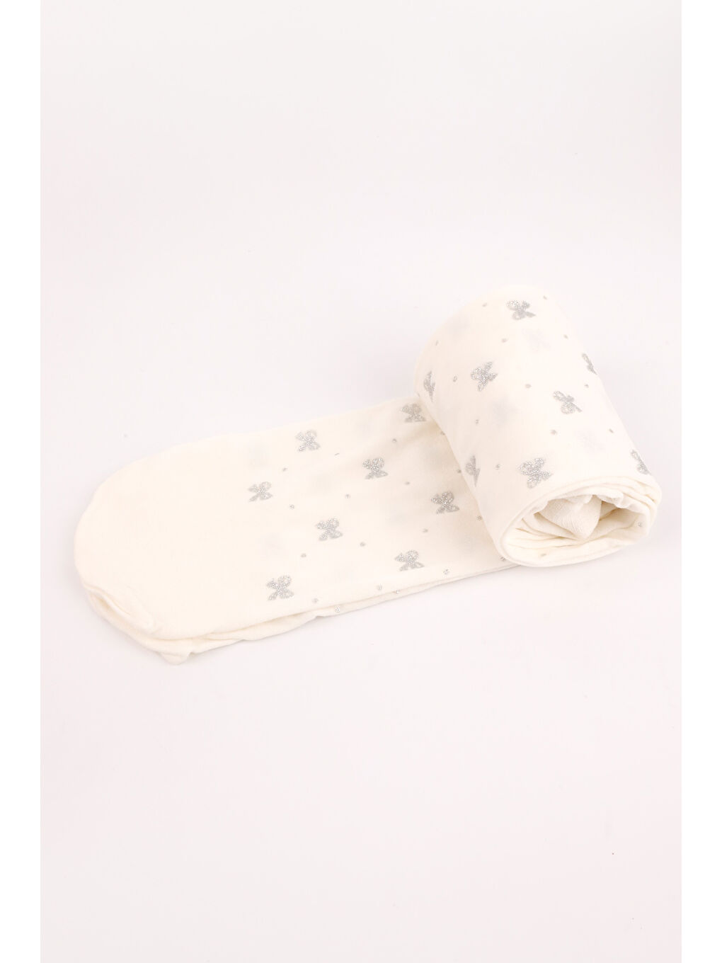 Beyaz Simli Fiyonk Detaylı Kız Çocuk Muz Külotlu Çorap-1