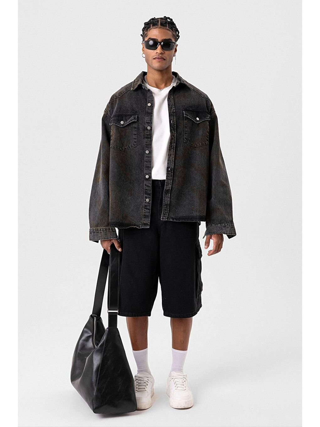 Yıkamalı Oversıze Denım Ceket Siyah