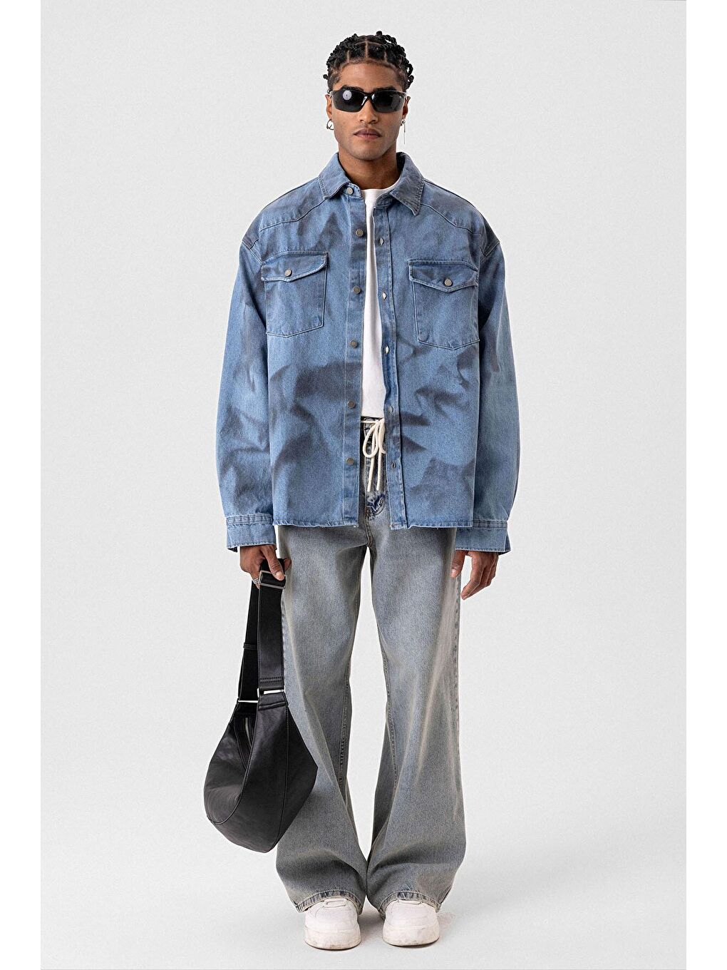 Yıkamalı Oversıze Denım Ceket Açık Mavi