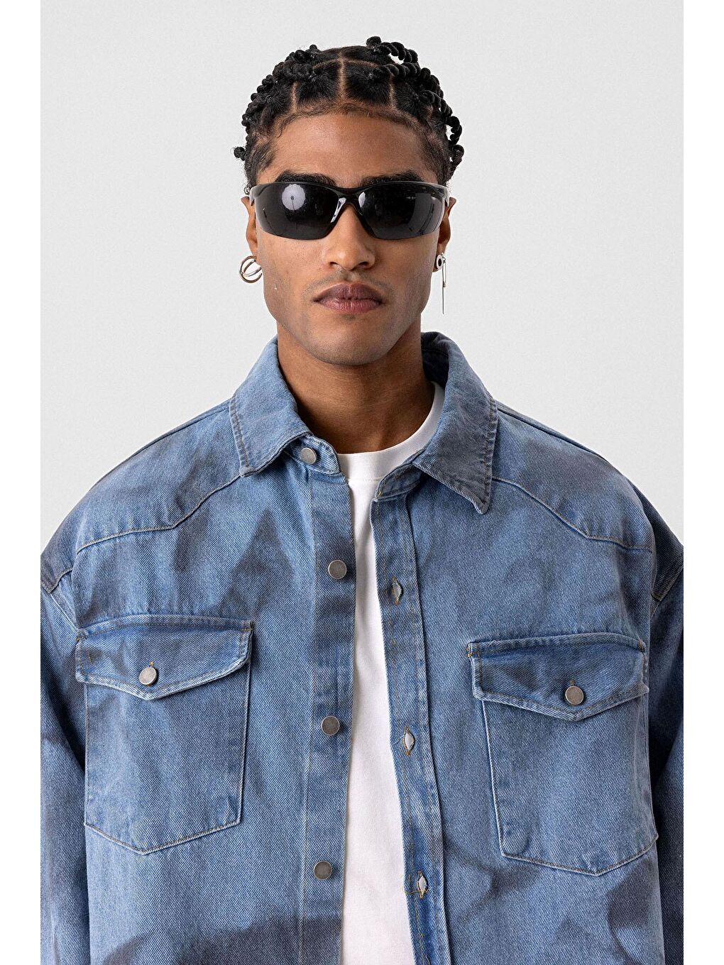 Yıkamalı Oversıze Denım Ceket Açık Mavi-4