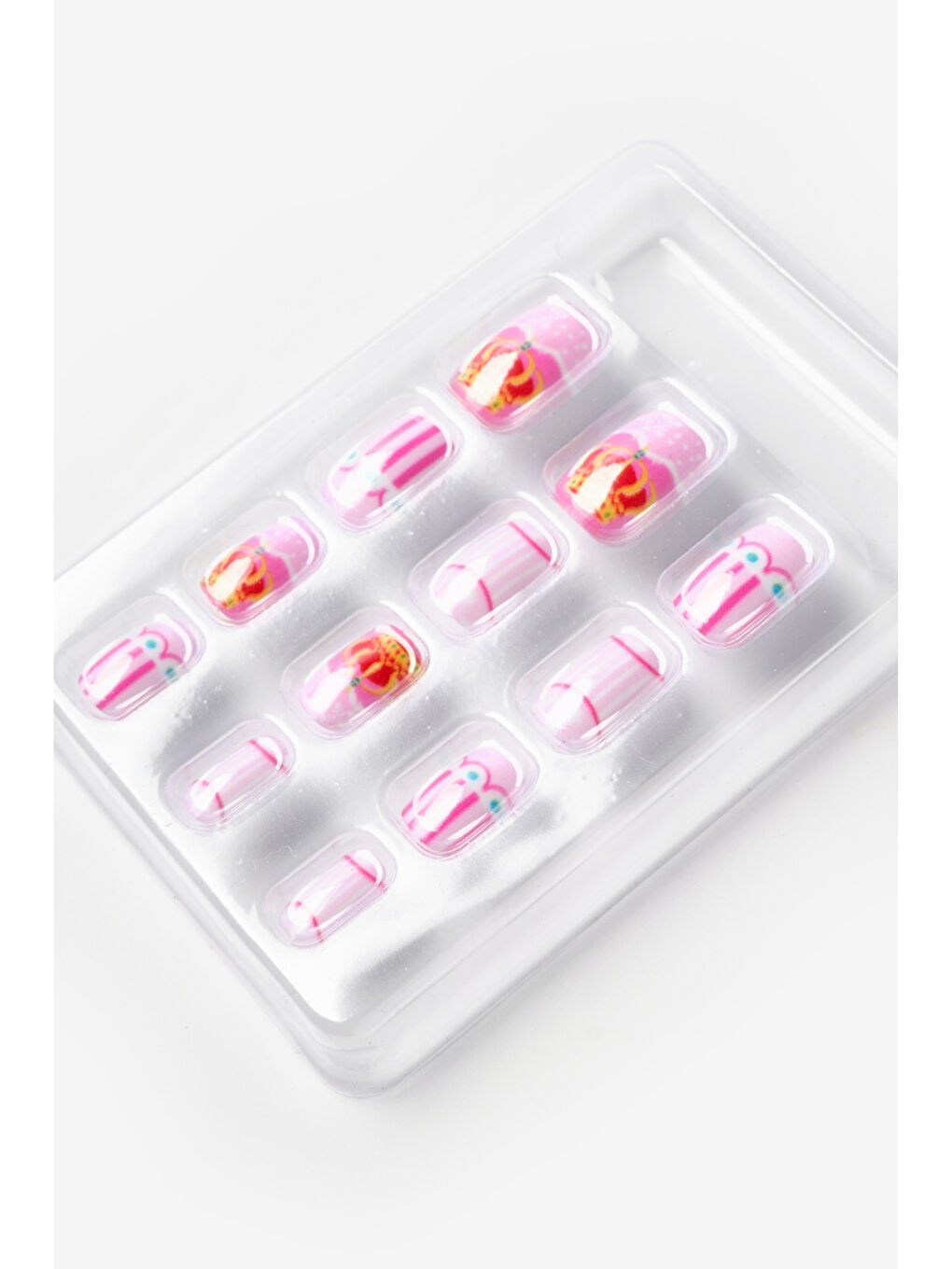 Pembe Taç Desenli Kız Çocuk Takma Tırnak-1