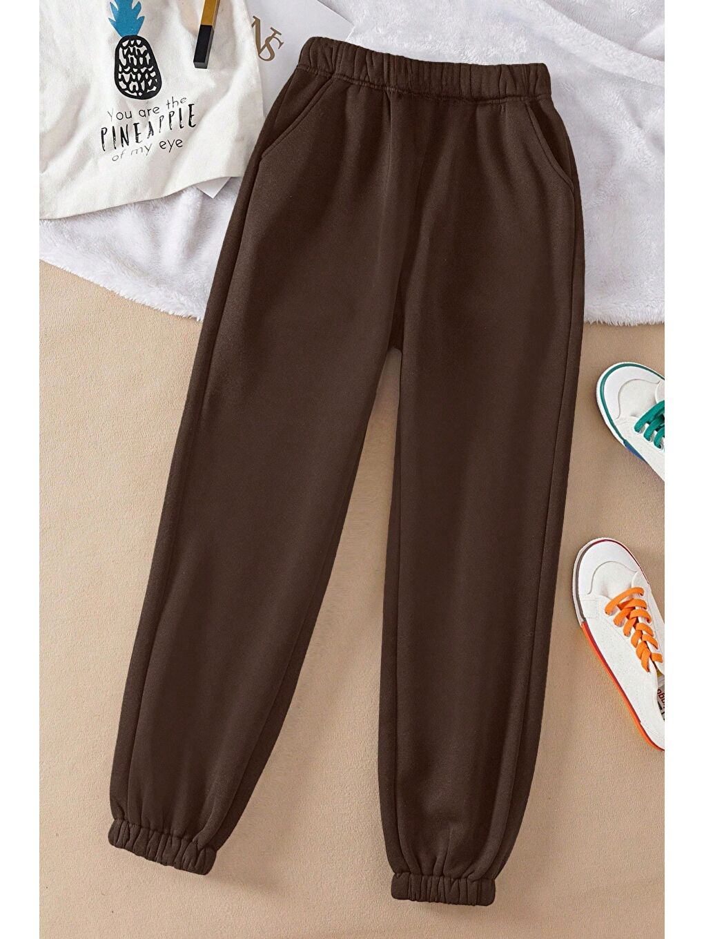 Kadın Kahverengi Lastik Paça Eşofman Altı