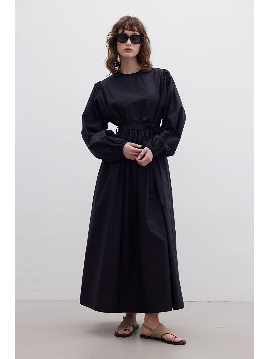 Büzgülü Premium Poplin Elbise Siyah-2