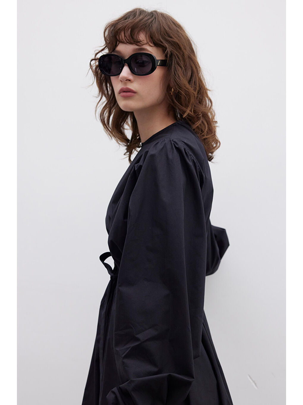 Büzgülü Premium Poplin Elbise Siyah-4